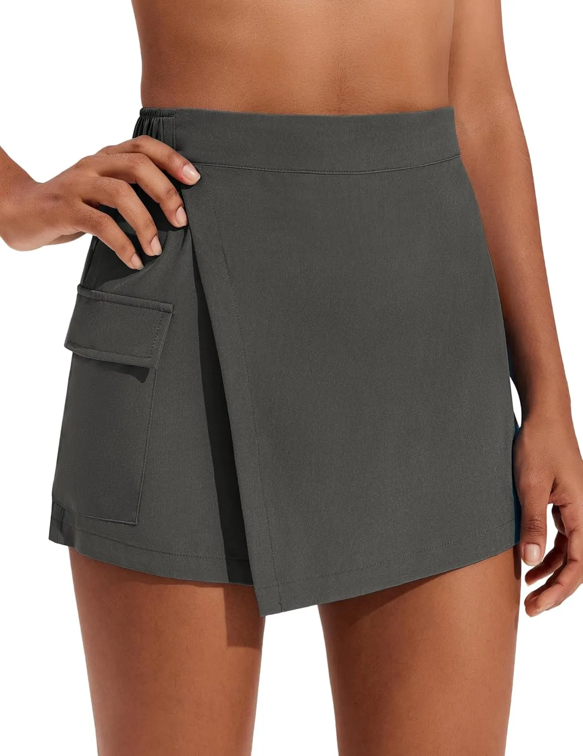 PINSPARK Cargo Skirts for Women Tennis Golf Athletic Skort Casual Summer Mini Skirt Side Slit High Waisted with Pocket
