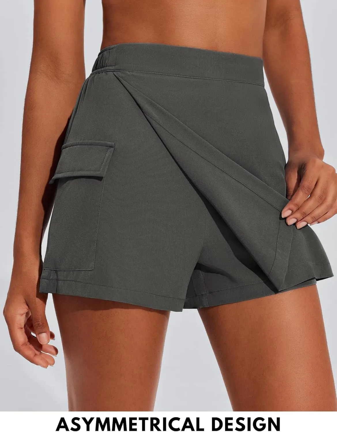 PINSPARK Cargo Skirts for Women Tennis Golf Athletic Skort Casual Summer Mini Skirt Side Slit High Waisted with Pocket