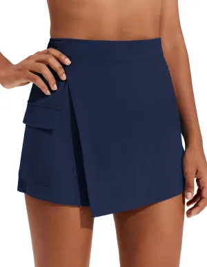 PINSPARK Cargo Skirts for Women Tennis Golf Athletic Skort Casual Summer Mini Skirt Side Slit High Waisted with Pocket