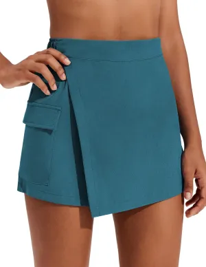 PINSPARK Cargo Skirts for Women Tennis Golf Athletic Skort Casual Summer Mini Skirt Side Slit High Waisted with Pocket