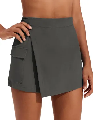 PINSPARK Cargo Skirts for Women Tennis Golf Athletic Skort Casual Summer Mini Skirt Side Slit High Waisted with Pocket