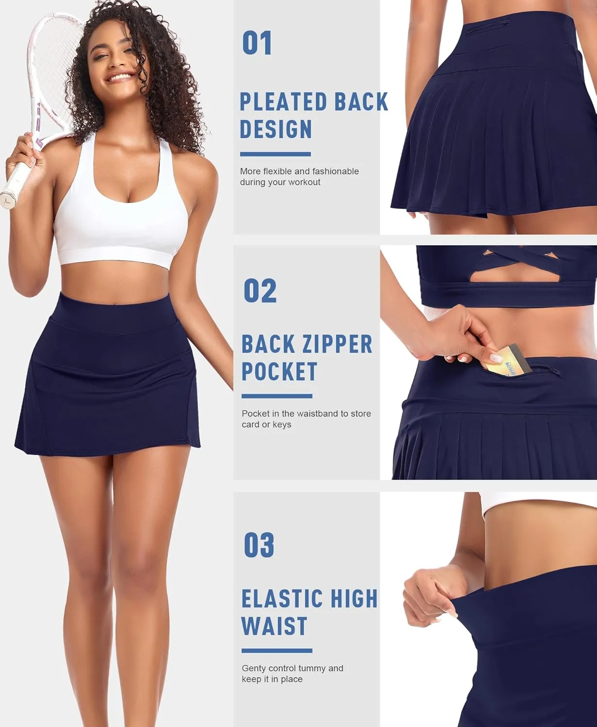 Pleated Tennis Skirts for Women High Waisted Athletic Golf Skorts with Pockets Shorts Running Workout Clothes