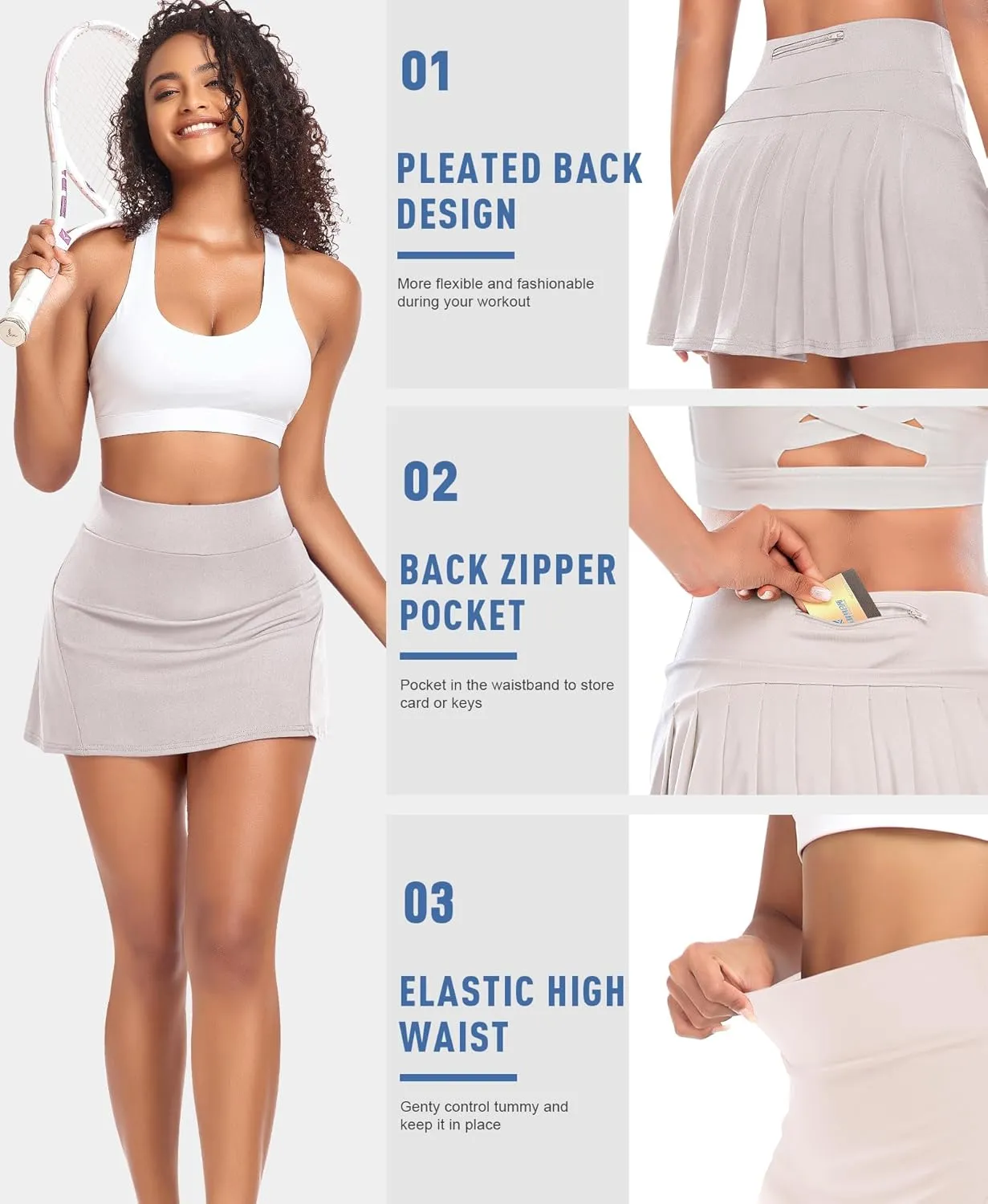 Pleated Tennis Skirts for Women High Waisted Athletic Golf Skorts with Pockets Shorts Running Workout Clothes