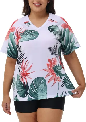 Plus Size Rash Guard for Women Sun Protection Swim Shirts Short Sleeve Loose Fit UPF 50  Quick Dry Swimming Tops