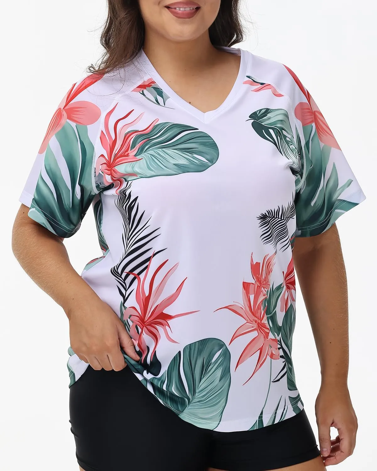 Plus Size Rash Guard for Women Sun Protection Swim Shirts Short Sleeve Loose Fit UPF 50  Quick Dry Swimming Tops