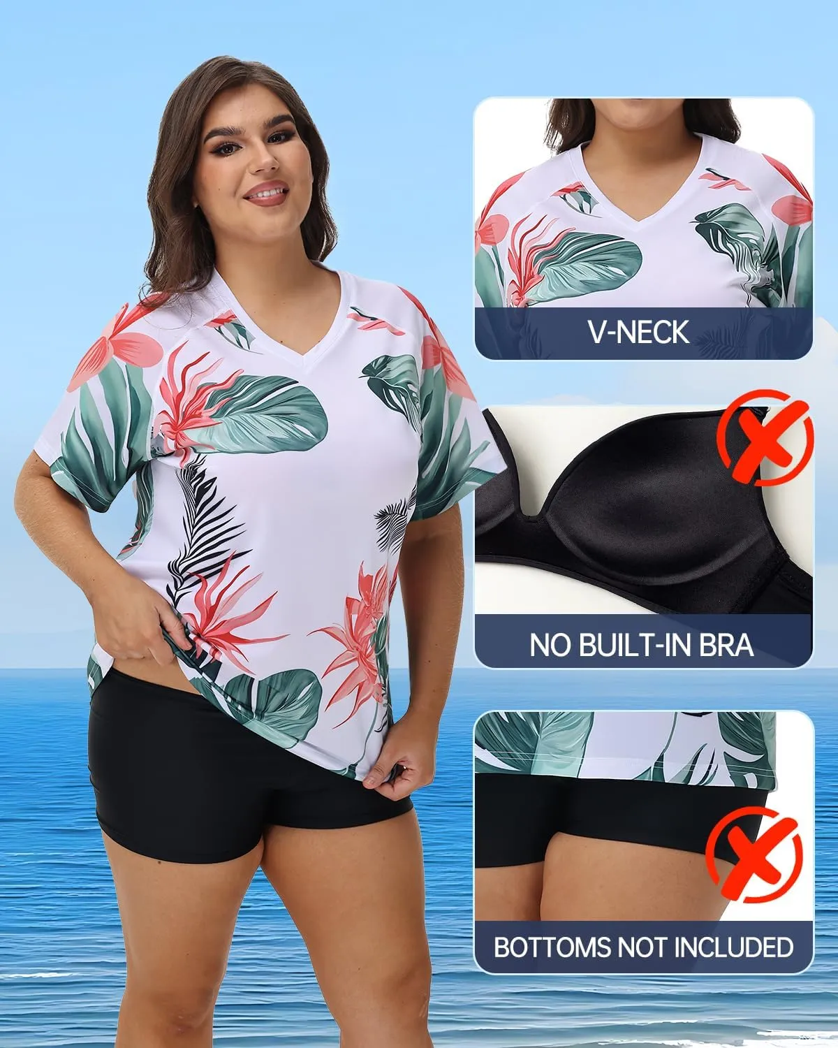 Plus Size Rash Guard for Women Sun Protection Swim Shirts Short Sleeve Loose Fit UPF 50  Quick Dry Swimming Tops