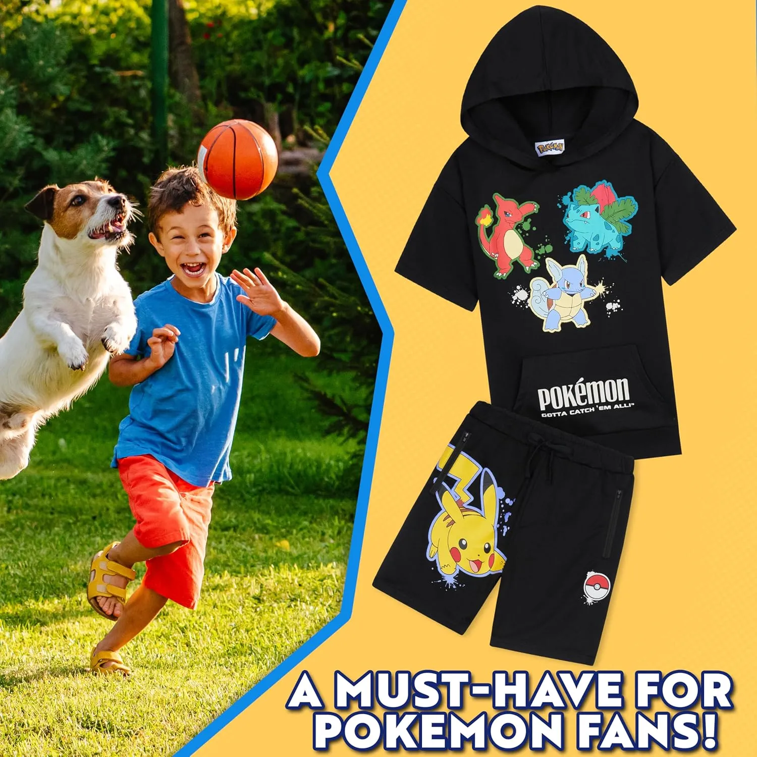 Pokemon Sweatshirt and Sweatpants Track Suit for Boys Teenagers 2 Piece Short Set Boys Hoodie Pikachu Kids Clothes Summer Set