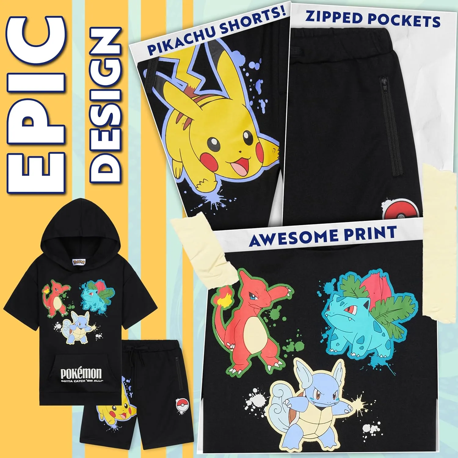 Pokemon Sweatshirt and Sweatpants Track Suit for Boys Teenagers 2 Piece Short Set Boys Hoodie Pikachu Kids Clothes Summer Set
