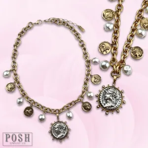 Posh Jewelry Co. Coin and Pearl Bead Charm Necklace