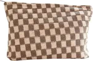 Preppy Stuff Aesthetic Stuff Make Up Bag Make Up Bag Teen Girls Trendy Stuff Preppy Makeup Bags Cute Stuff for Teen Girls Brown Checkered Makeup Bag