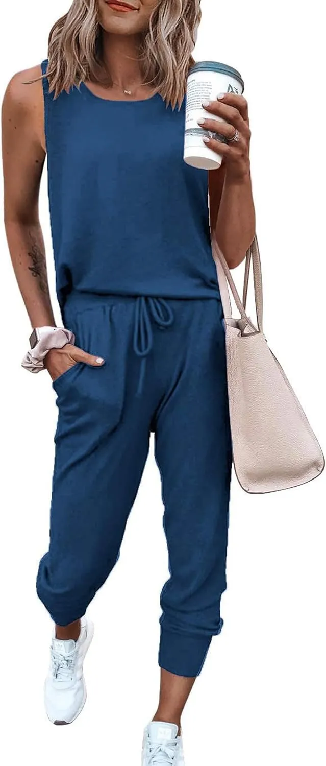 PRETTYGARDEN Women's Two Piece Outfit Sets Casual Summer Sleeveless Crewneck Tops and Sweatpants Active Tracksuit Lounge Wear