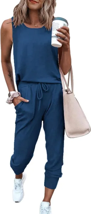 PRETTYGARDEN Women's Two Piece Outfit Sets Casual Summer Sleeveless Crewneck Tops and Sweatpants Active Tracksuit Lounge Wear