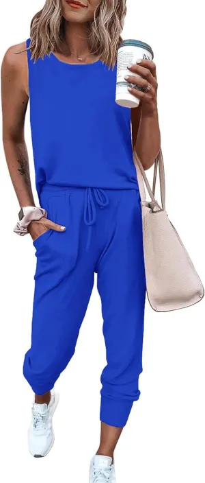 PRETTYGARDEN Women's Two Piece Outfit Sets Casual Summer Sleeveless Crewneck Tops and Sweatpants Active Tracksuit Lounge Wear