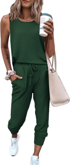 PRETTYGARDEN Women's Two Piece Outfit Sets Casual Summer Sleeveless Crewneck Tops and Sweatpants Active Tracksuit Lounge Wear