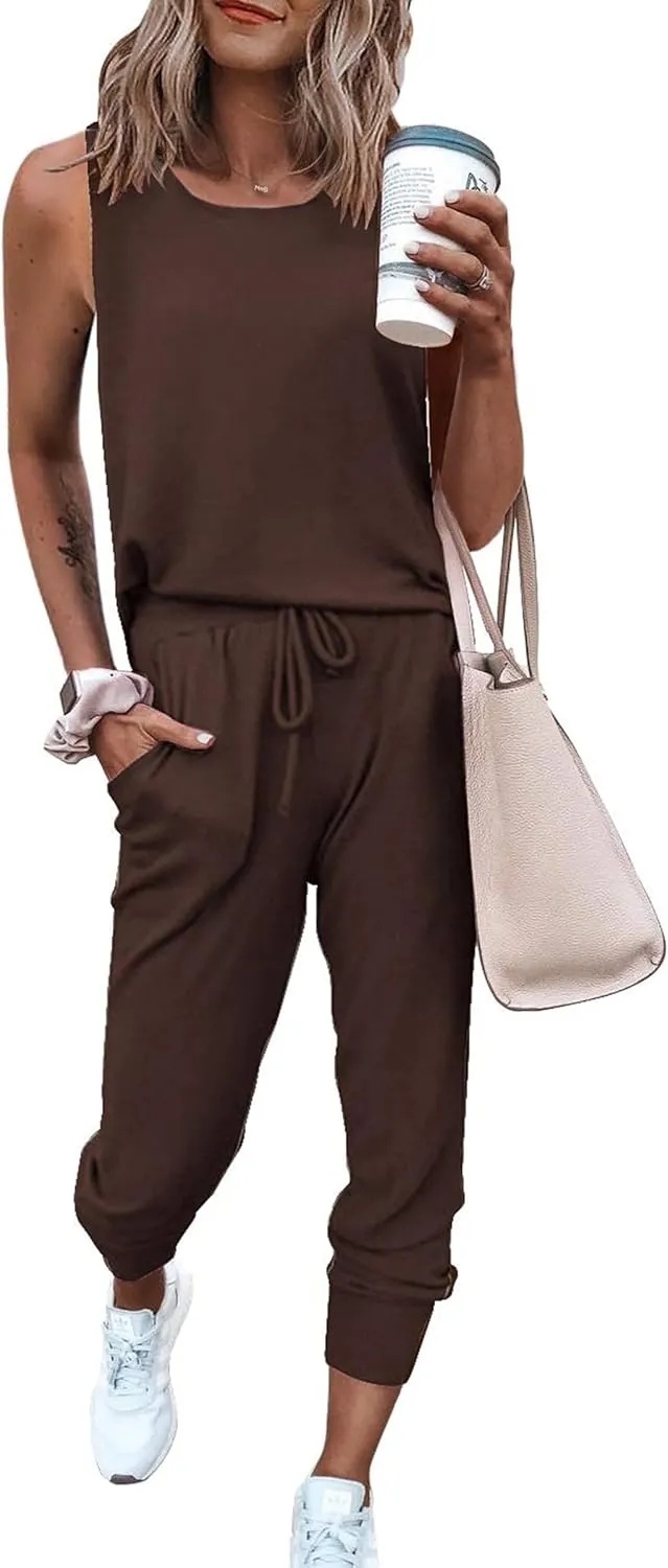PRETTYGARDEN Women's Two Piece Outfit Sets Casual Summer Sleeveless Crewneck Tops and Sweatpants Active Tracksuit Lounge Wear