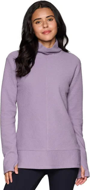 RBX Active Women's Ultra Soft Quilted Cowl Neck Pullover Sweater, Lightweight Mock Neck Tunic Sweatshirt with Thumbholes