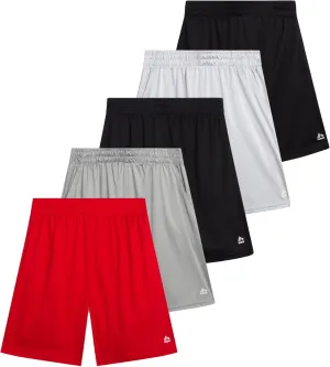 RBX Boys' Active Shorts - 5 Pack Sports Performance Mesh Gym Shorts with Elastic Waistband and Heat Seal Logo (Sizes: 8-16)