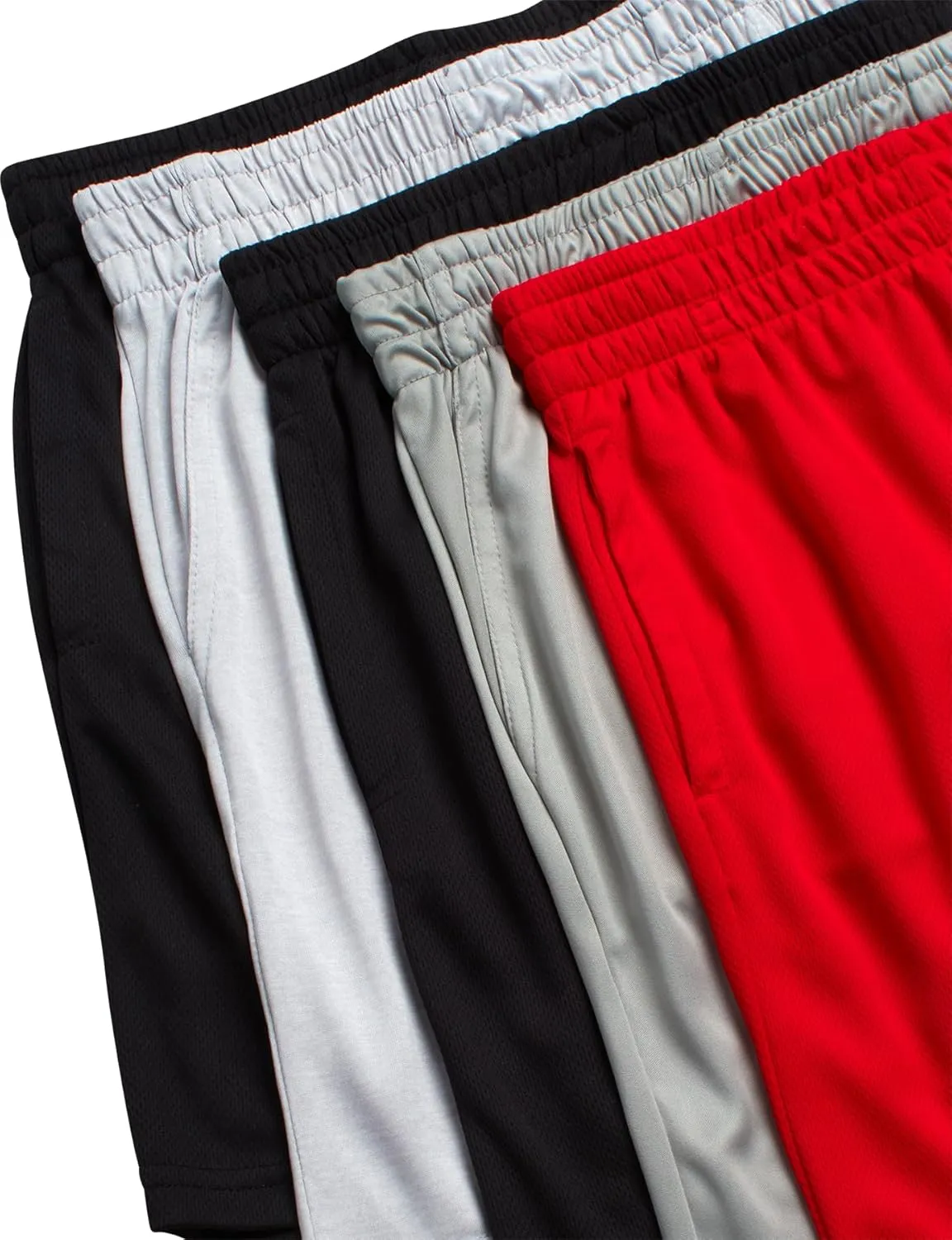 RBX Boys' Active Shorts - 5 Pack Sports Performance Mesh Gym Shorts with Elastic Waistband and Heat Seal Logo (Sizes: 8-16)