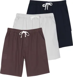 Real Essentials 3 Pack: Men's 9" Elastic Waistband Cargo Short with Drawstring