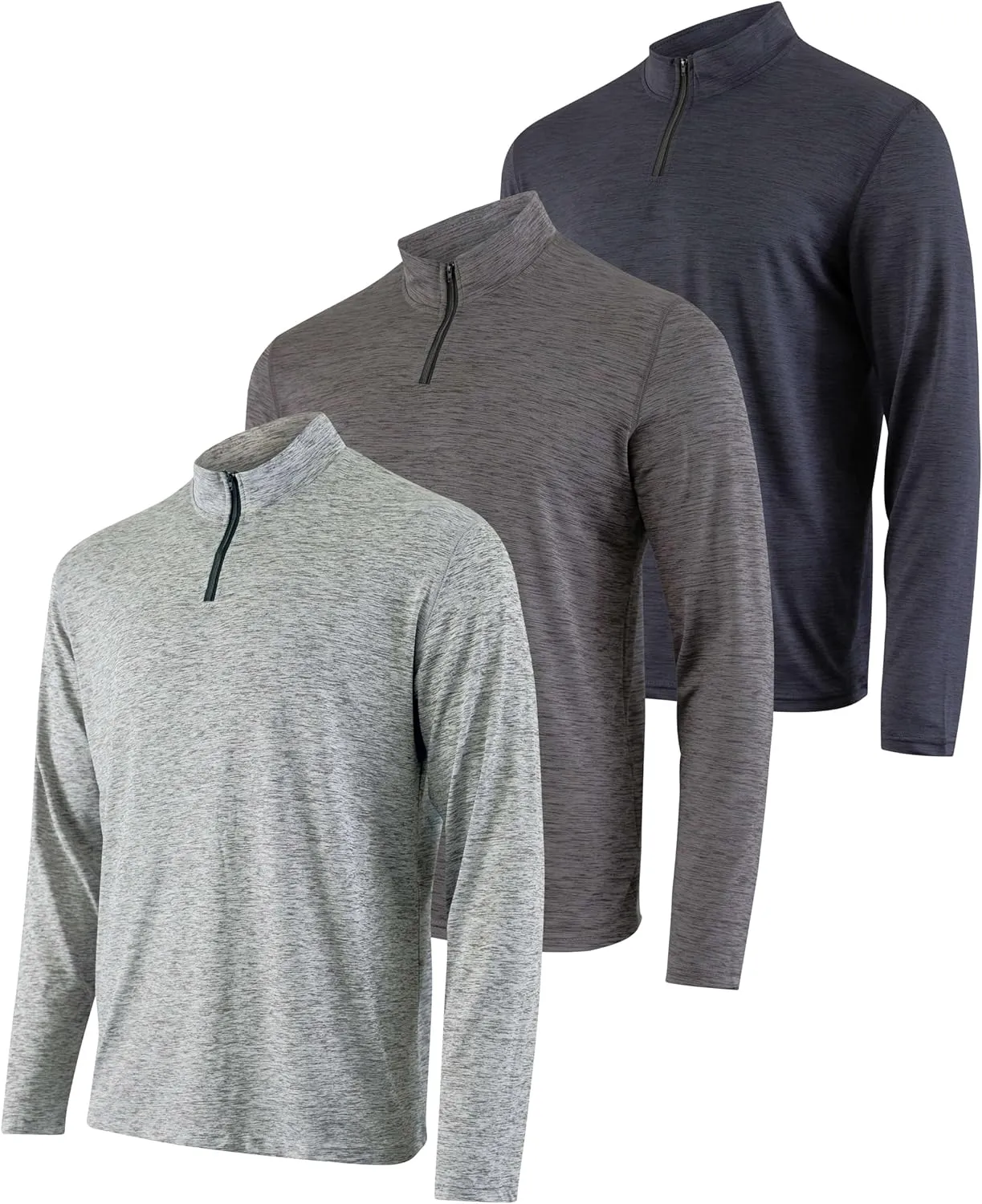 Real Essentials 3 Pack: Men's Dry-Fit Active Quarter Zip Long Sleeve Athletic Performance Pullover (Available in Big & Tall)