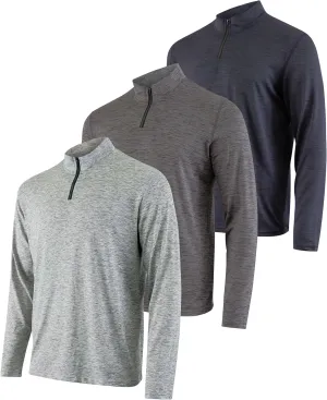 Real Essentials 3 Pack: Men's Dry-Fit Active Quarter Zip Long Sleeve Athletic Performance Pullover (Available in Big & Tall)