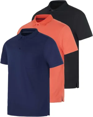 Real Essentials 3 Pack: Mens Short Sleeve Dry-Fit Collared Polo Shirt with Pocket - Active Casual (Available Big & Tall)
