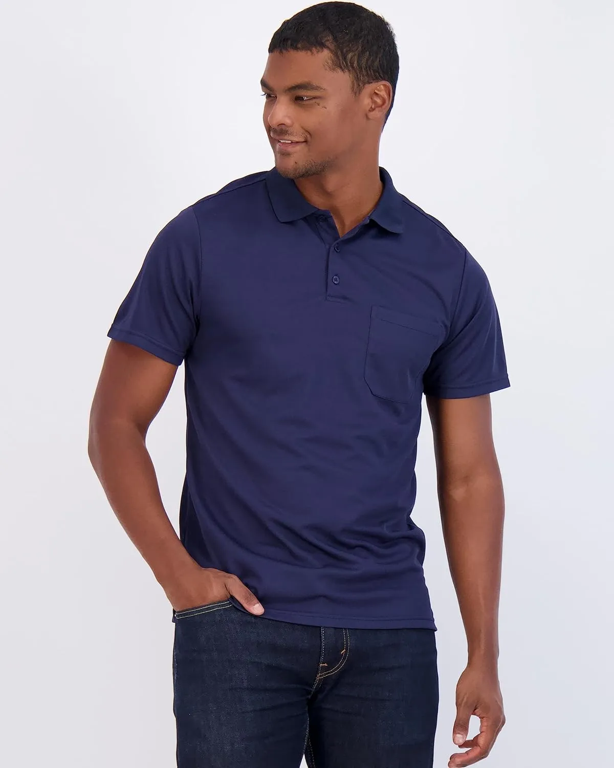 Real Essentials 3 Pack: Mens Short Sleeve Dry-Fit Collared Polo Shirt with Pocket - Active Casual (Available Big & Tall)
