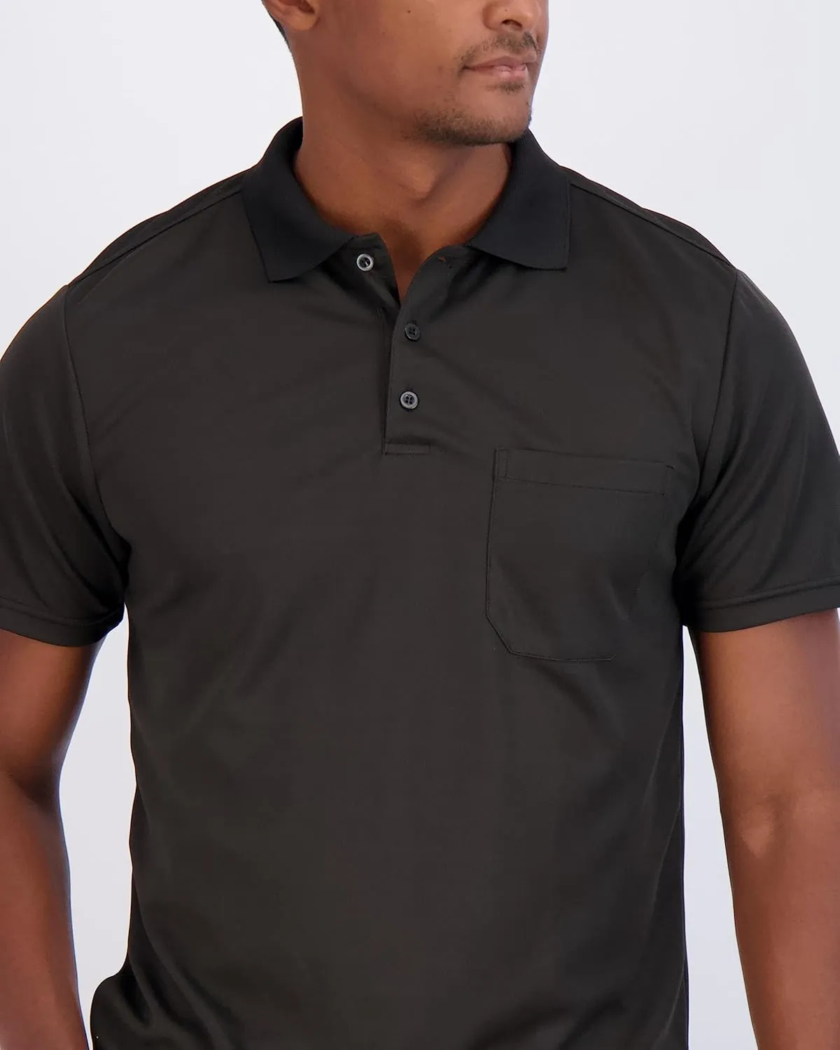 Real Essentials 3 Pack: Mens Short Sleeve Dry-Fit Collared Polo Shirt with Pocket - Active Casual (Available Big & Tall)