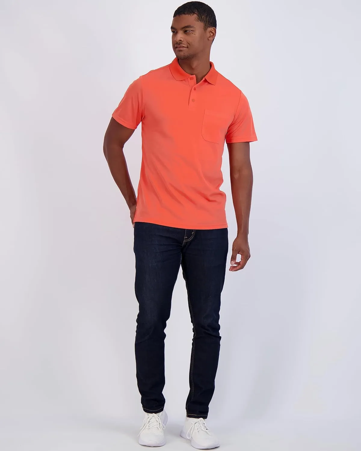 Real Essentials 3 Pack: Mens Short Sleeve Dry-Fit Collared Polo Shirt with Pocket - Active Casual (Available Big & Tall)