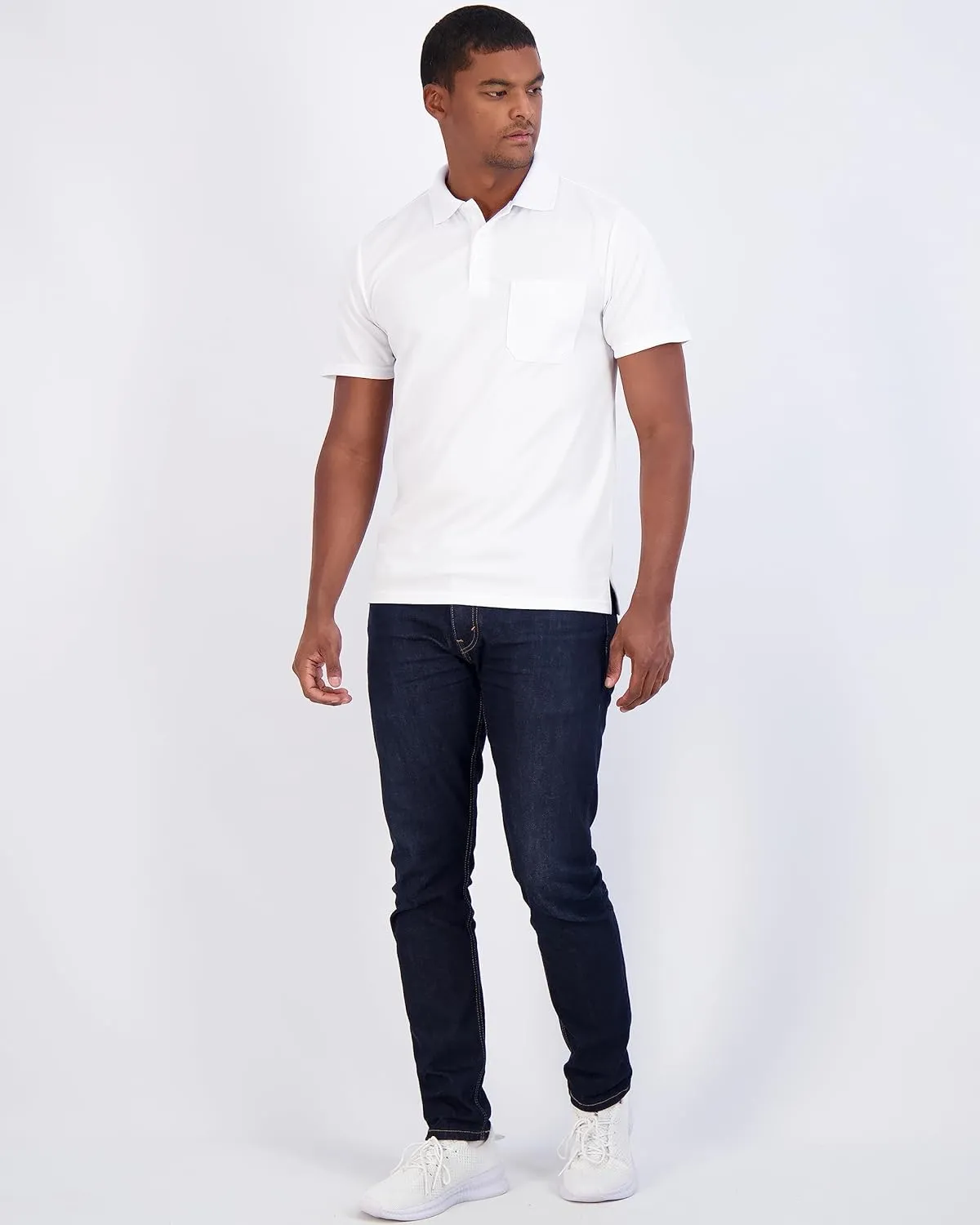 Real Essentials 3 Pack: Mens Short Sleeve Dry-Fit Collared Polo Shirt with Pocket - Active Casual (Available Big & Tall)