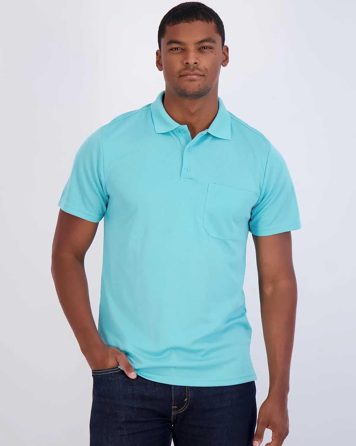 Real Essentials 3 Pack: Mens Short Sleeve Dry-Fit Collared Polo Shirt with Pocket - Active Casual (Available Big & Tall)
