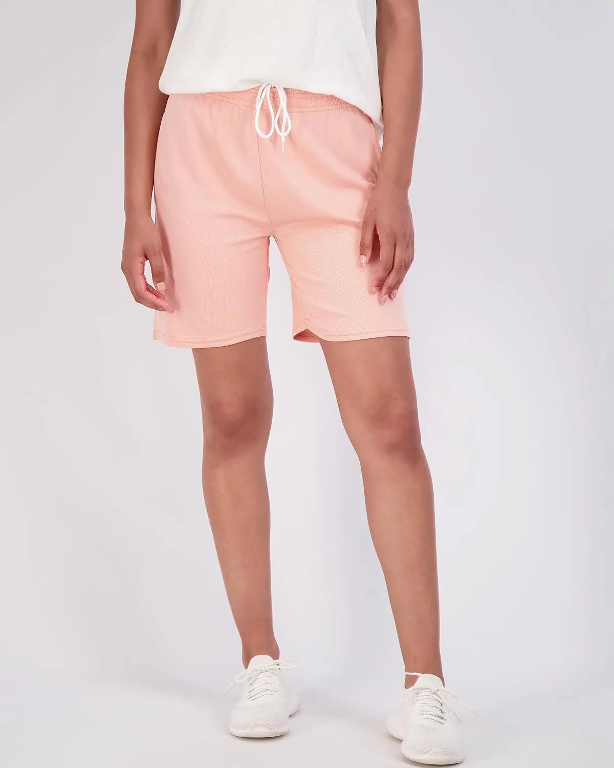 Real Essentials 4-Pack: Women's 7" Mesh Quick-Dry Bermuda Active Athletic Long Shorts with Pockets (Available in Plus Size)