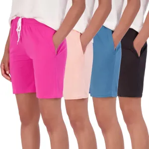Real Essentials 4-Pack: Women's 7" Mesh Quick-Dry Bermuda Active Athletic Long Shorts with Pockets (Available in Plus Size)