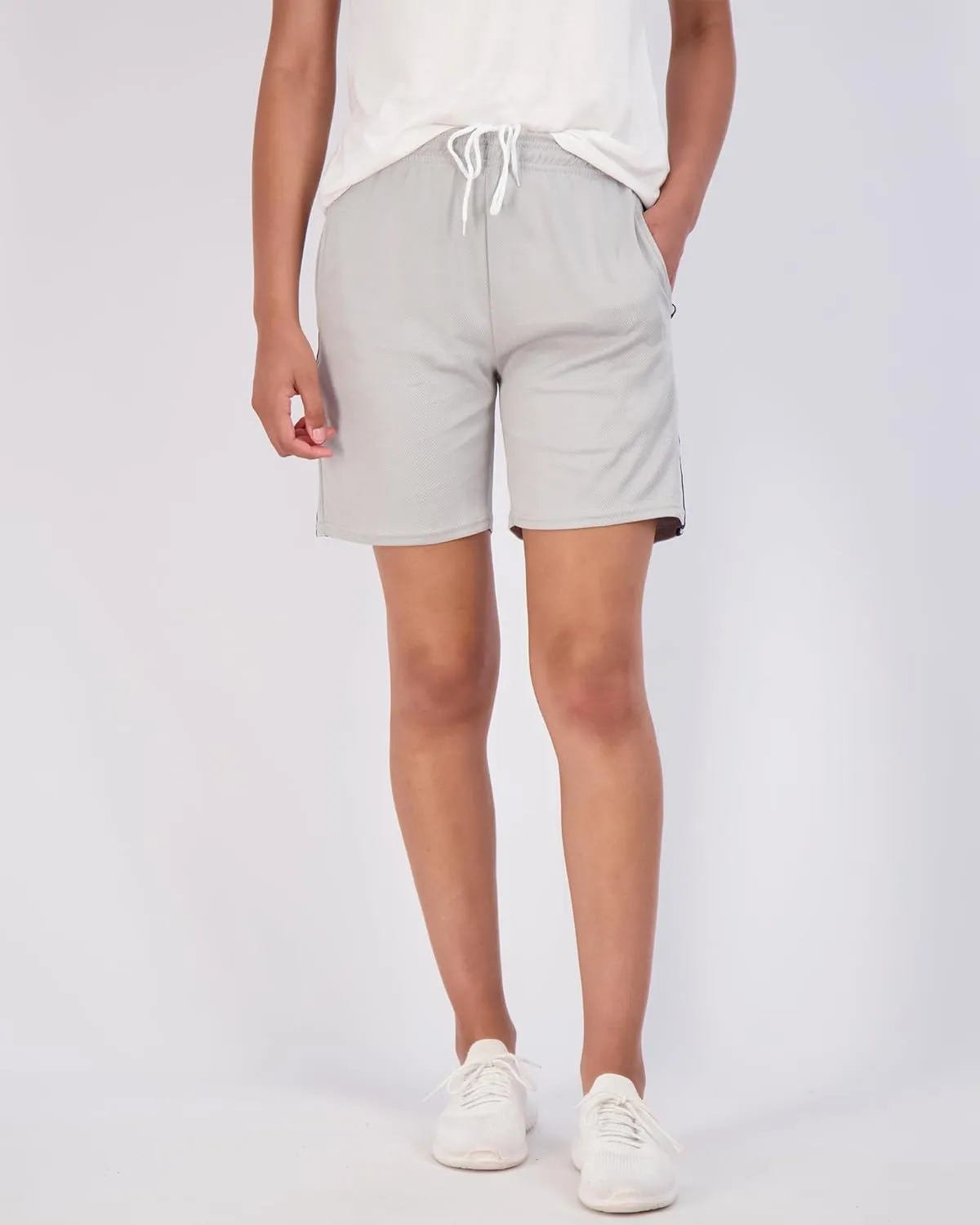 Real Essentials 4-Pack: Women's 7" Mesh Quick-Dry Bermuda Active Athletic Long Shorts with Pockets (Available in Plus Size)