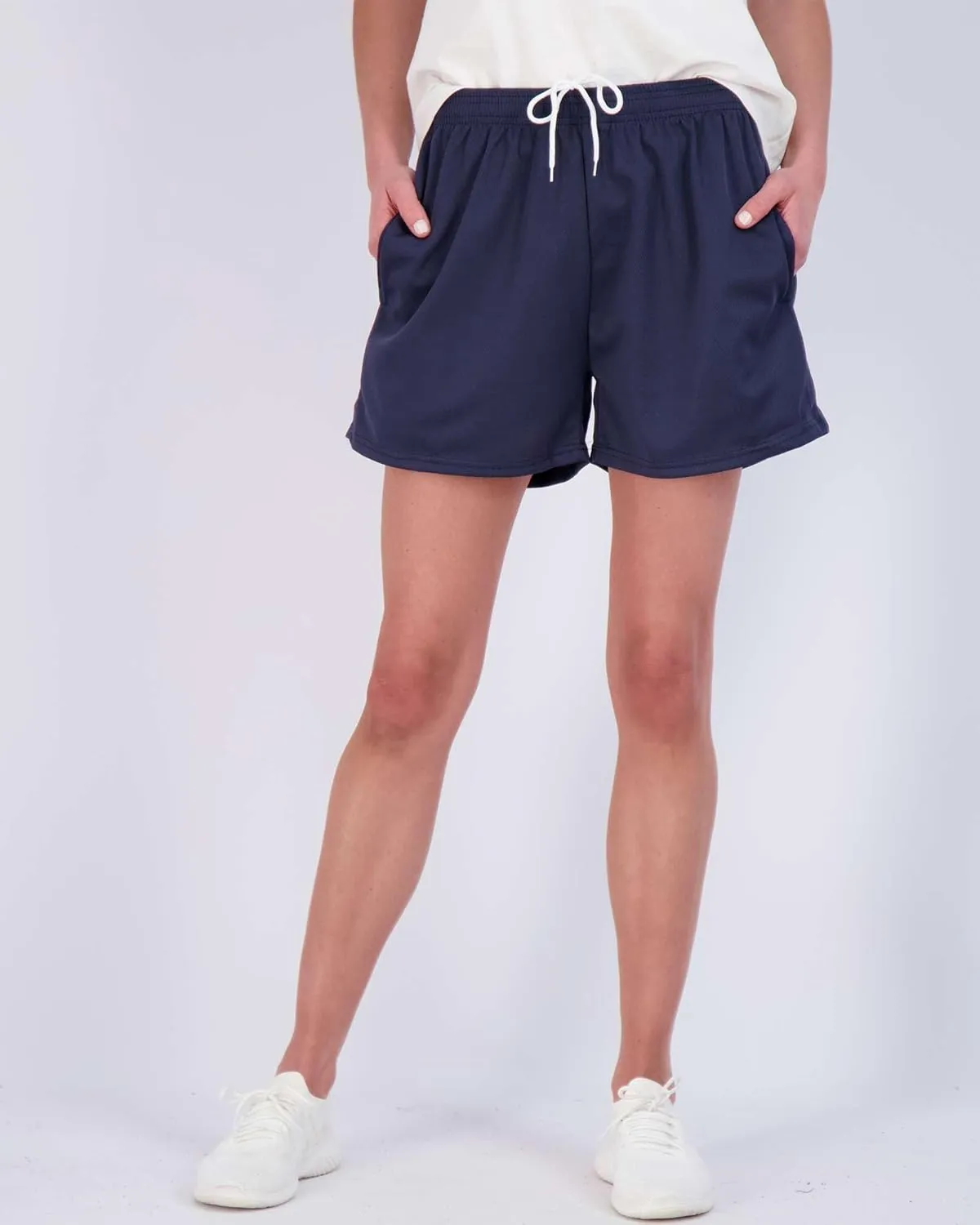 Real Essentials 4 Pack: Womens Active Athletic Performance Mesh Shorts with Pockets (Available in Plus Size)