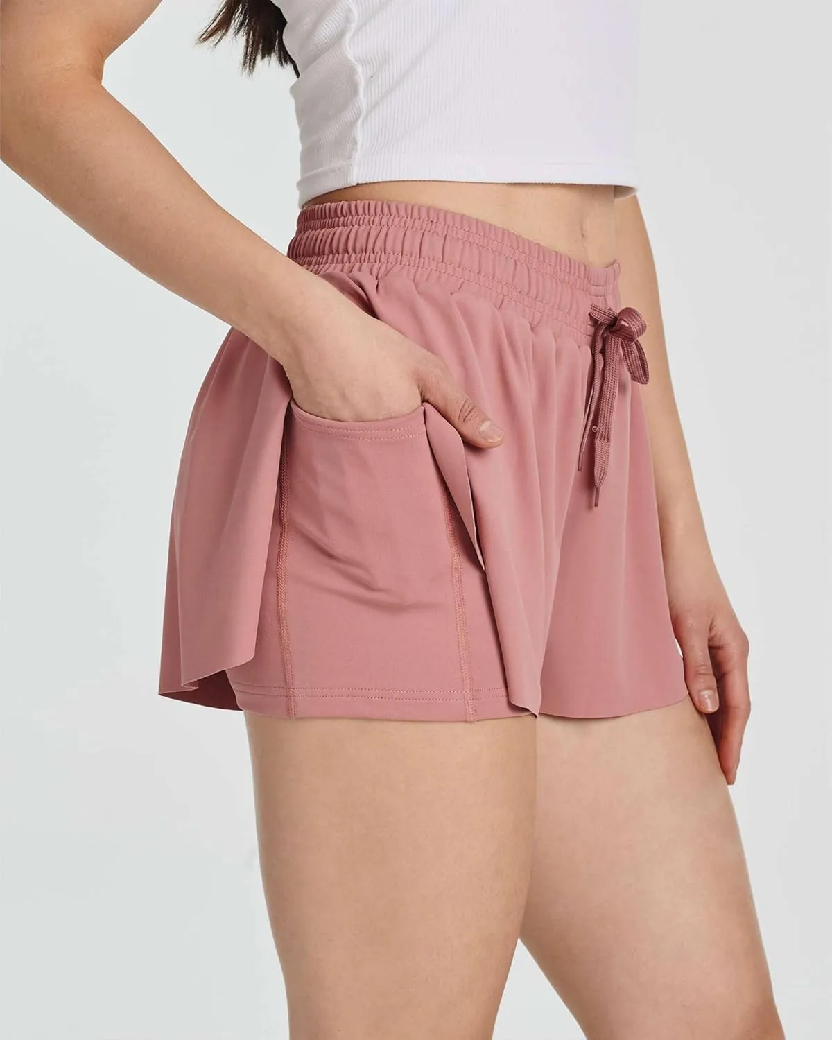 Real Essentials 4 Pack: Womens Flowy Dry Fit Running Short - Gym Yoga Workout Summer Shorts (Available in Plus Size)