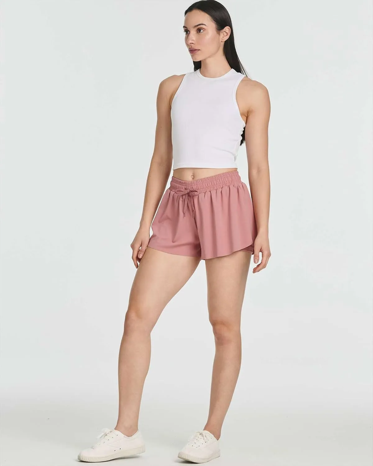 Real Essentials 4 Pack: Womens Flowy Dry Fit Running Short - Gym Yoga Workout Summer Shorts (Available in Plus Size)