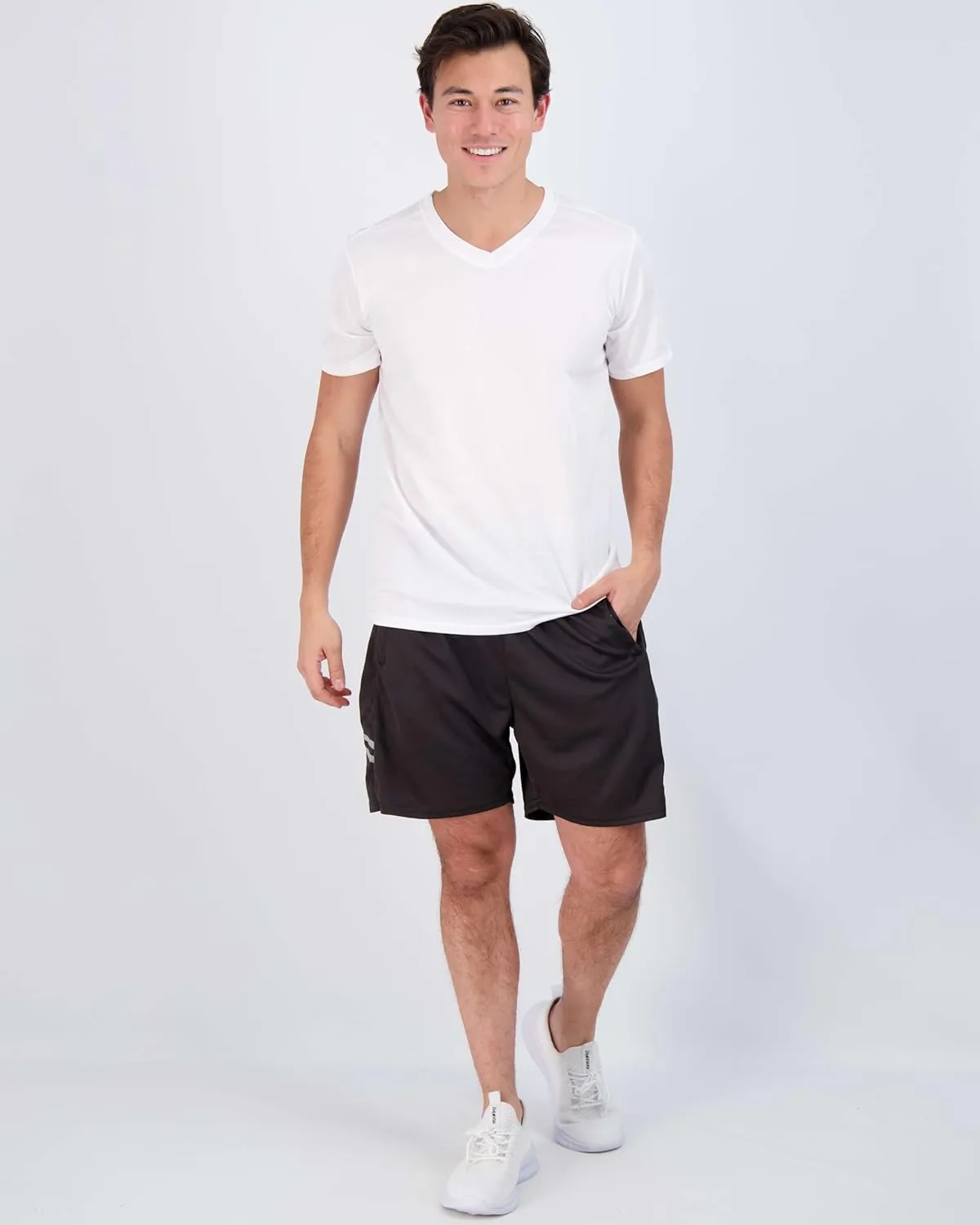 Real Essentials 5 Pack: Men's Mesh Quick Dry Short Sleeve V-Neck T-Shirt - Athletic Performance (Available in Big & Tall)