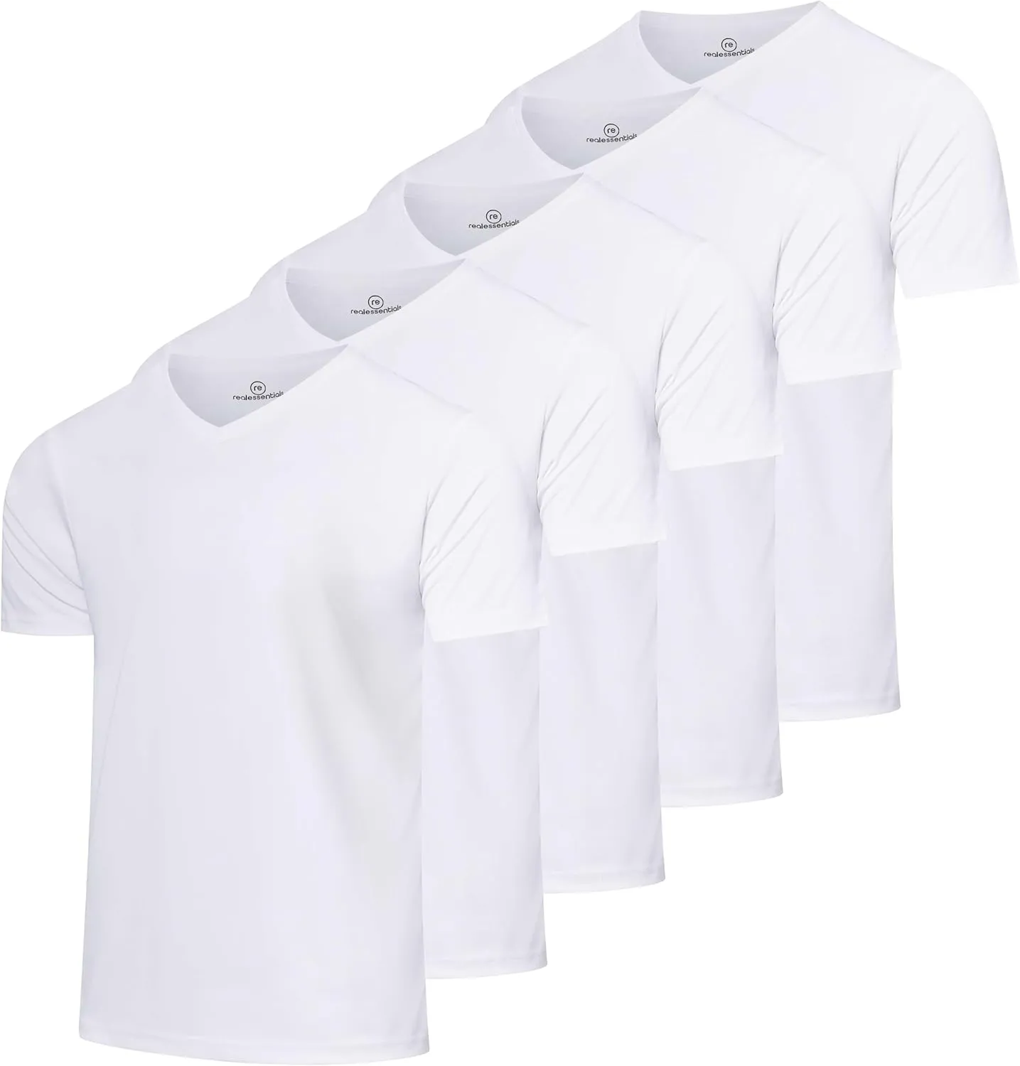 Real Essentials 5 Pack: Men's Mesh Quick Dry Short Sleeve V-Neck T-Shirt - Athletic Performance (Available in Big & Tall)