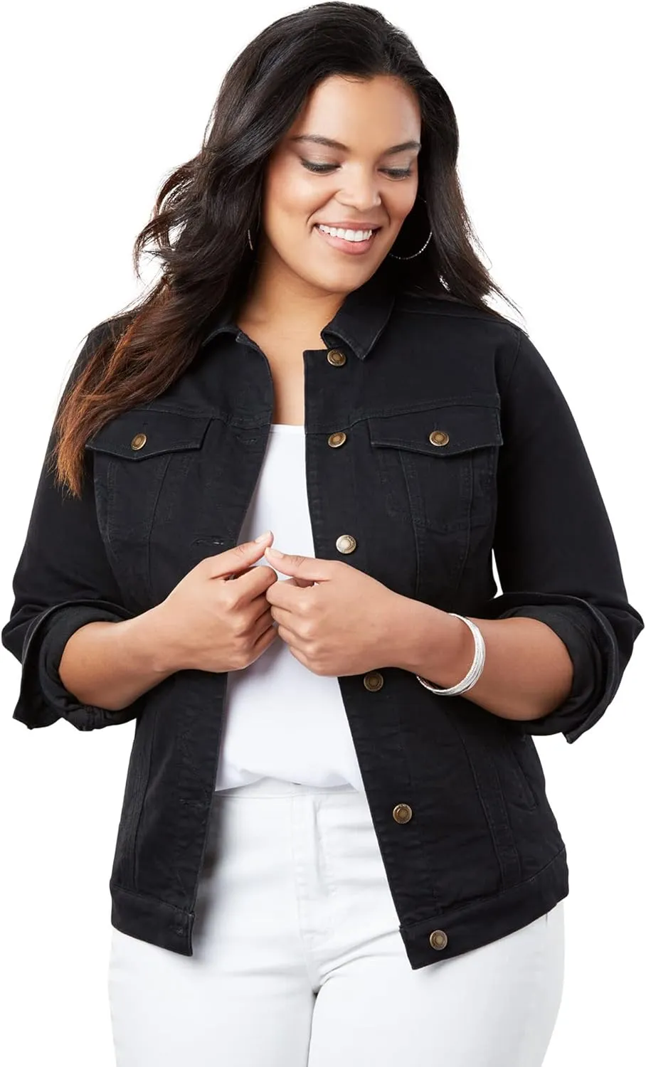 Roaman's Women's Plus Size Essential Stretch Denim Jacket