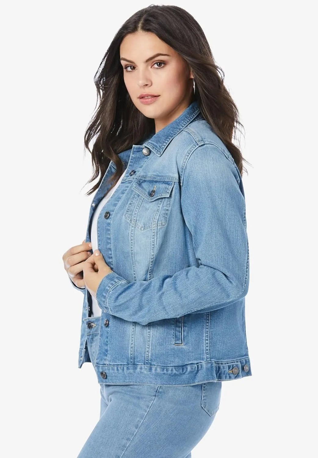 Roaman's Women's Plus Size Essential Stretch Denim Jacket