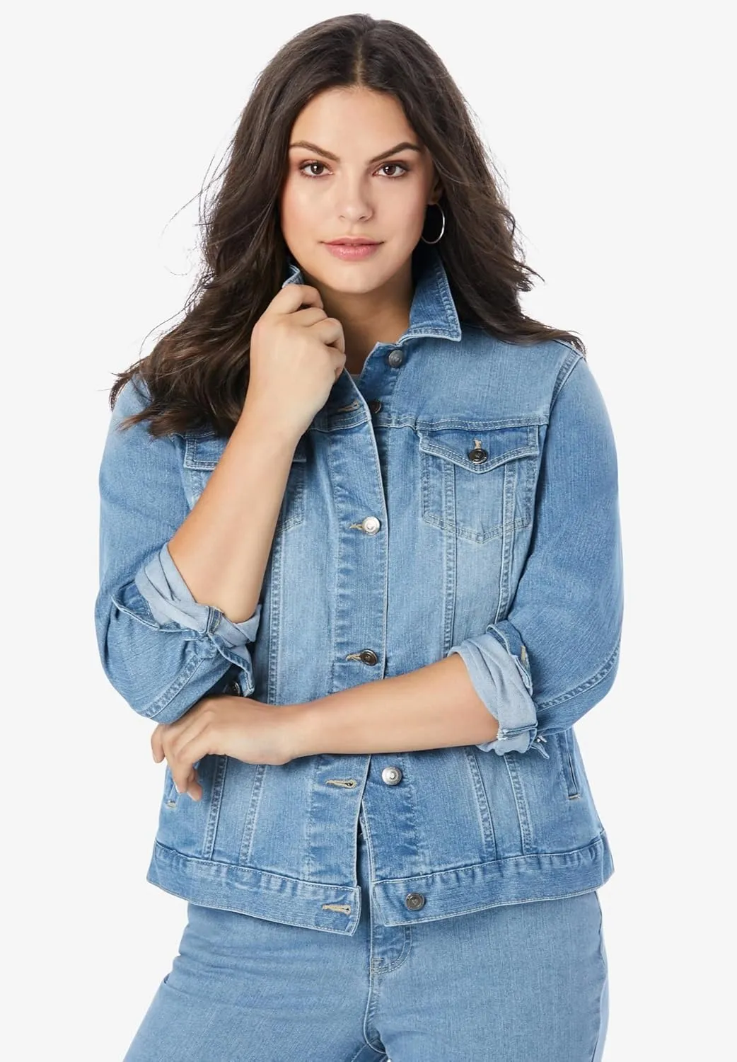 Roaman's Women's Plus Size Essential Stretch Denim Jacket