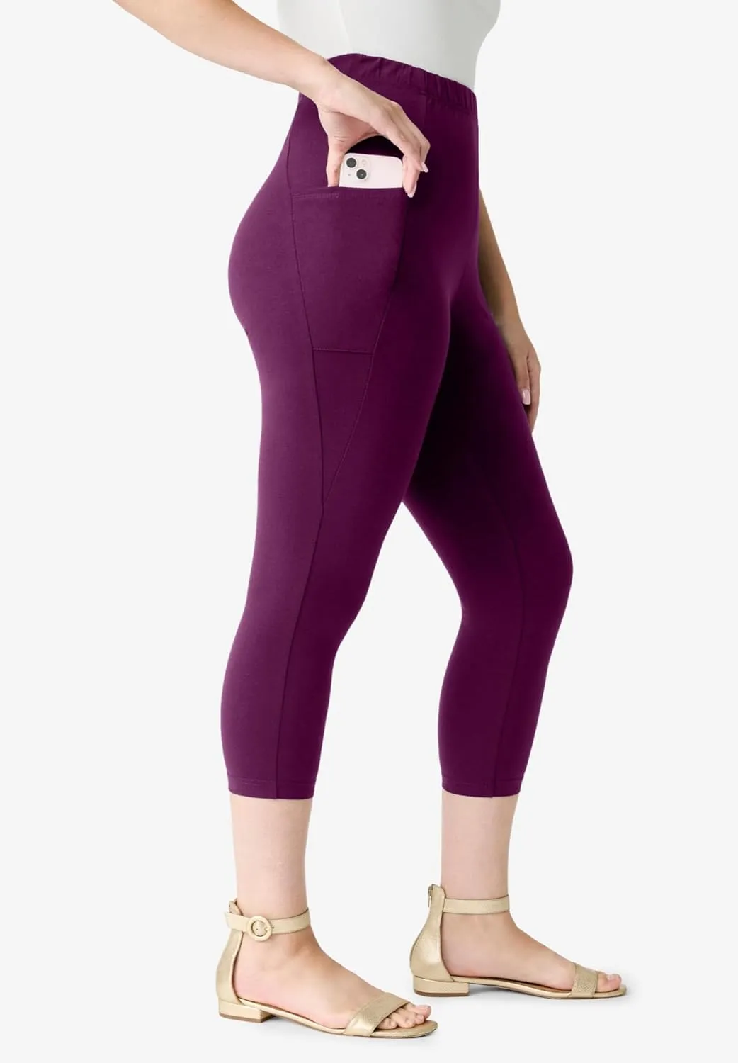 Roaman's Women's Plus Size Side-Pocket Essential Capri Legging