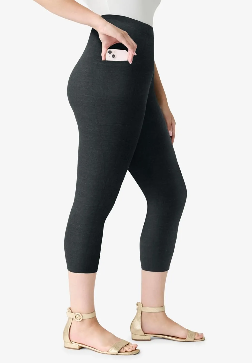 Roaman's Women's Plus Size Side-Pocket Essential Capri Legging