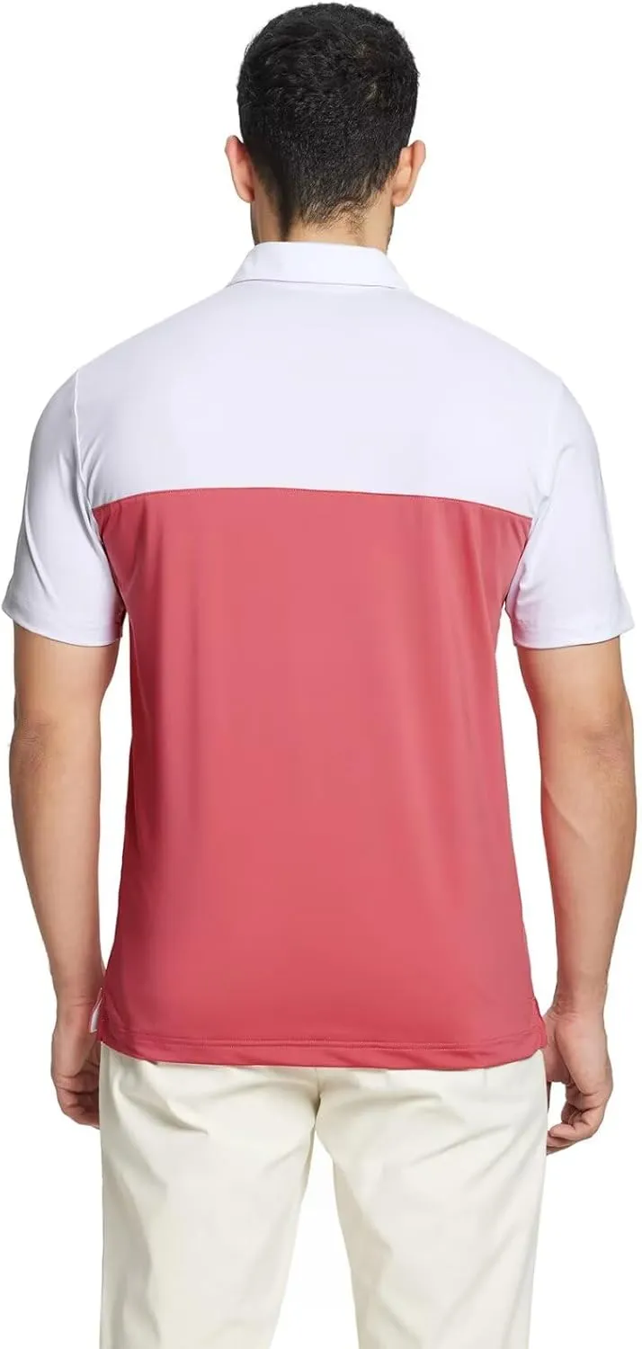 Rouen Polo Shirts for Men Quick Dry Regular Fit Casual Color Block Chest Print Active Short Sleeve Collared Mens Golf Shirt