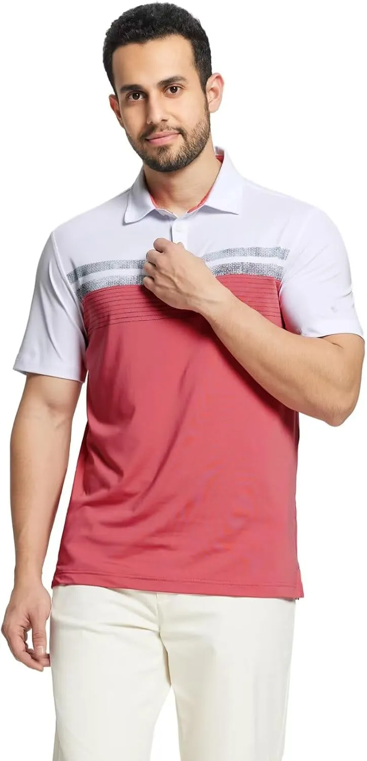 Rouen Polo Shirts for Men Quick Dry Regular Fit Casual Color Block Chest Print Active Short Sleeve Collared Mens Golf Shirt