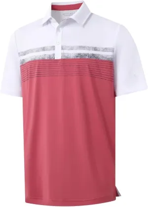 Rouen Polo Shirts for Men Quick Dry Regular Fit Casual Color Block Chest Print Active Short Sleeve Collared Mens Golf Shirt