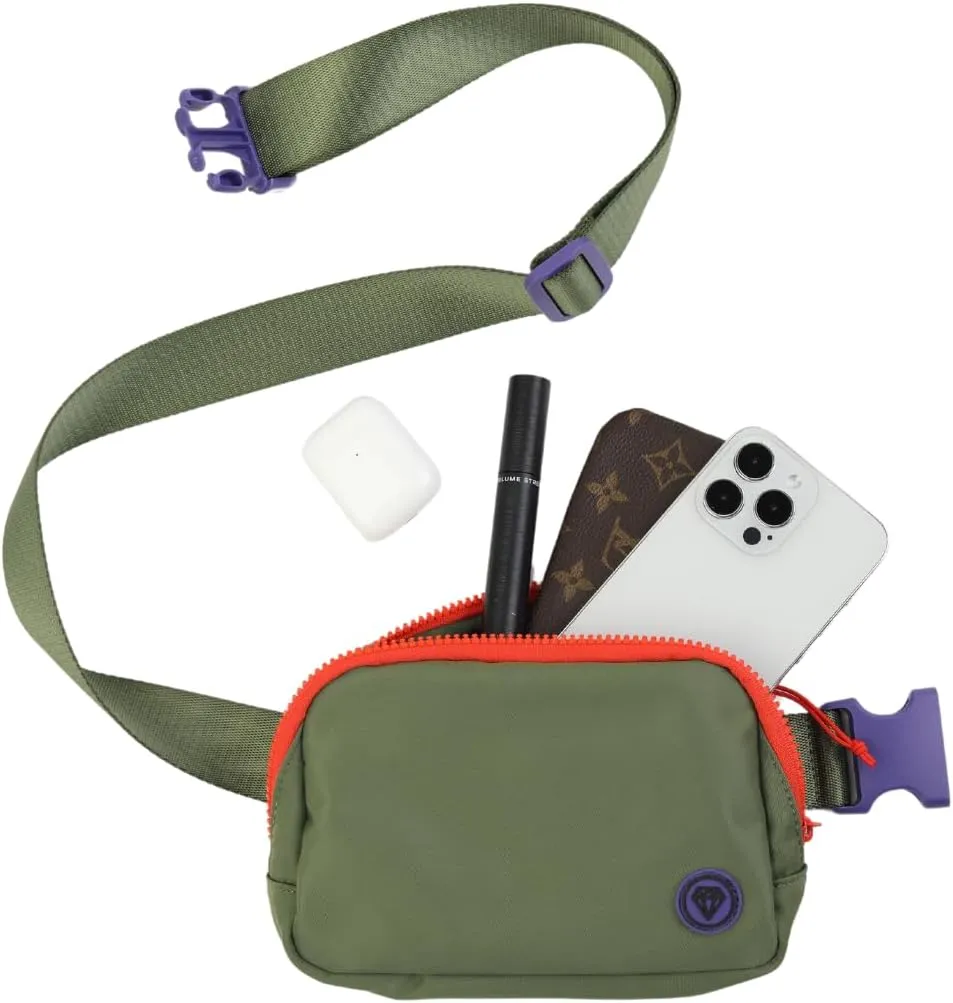 Rubina Anywhere Belt Bag | Crossbody Bag for Women | Unisex Hip Waist Pack for Hiking, Workout, Running, Traveling, Festivals | Chest Bag | Adjustable Strap | Evergreen (Olive/Orange)