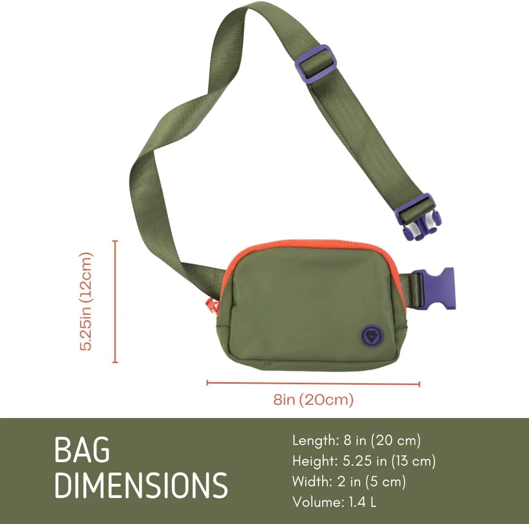 Rubina Anywhere Belt Bag | Crossbody Bag for Women | Unisex Hip Waist Pack for Hiking, Workout, Running, Traveling, Festivals | Chest Bag | Adjustable Strap | Evergreen (Olive/Orange)