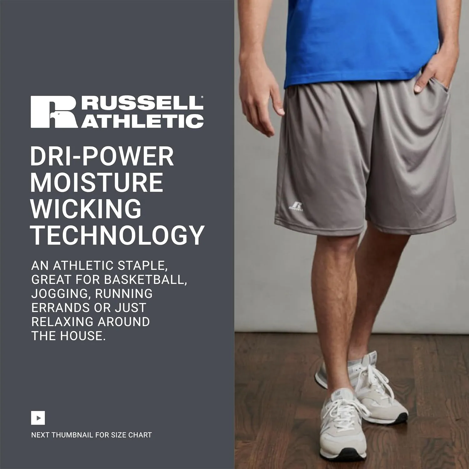Russell Athletics Men's Dri Power Essential Performance Shorts with Pocket - Workout and Gym Active Wear